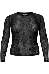 Koszulki i topy damskie - Kaffe Curve Plus Size Damska koszulka z długim rękawem Slim Fit Crew Neck Nylon Top, Głęboka czerń, XL-du?e rozmiary - grafika 1