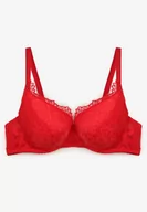 Biustonosze - Czerwony Biustonosz z Usztywnianymi Miseczkami Ozdobione Koronką Pillnes - miniaturka - grafika 1