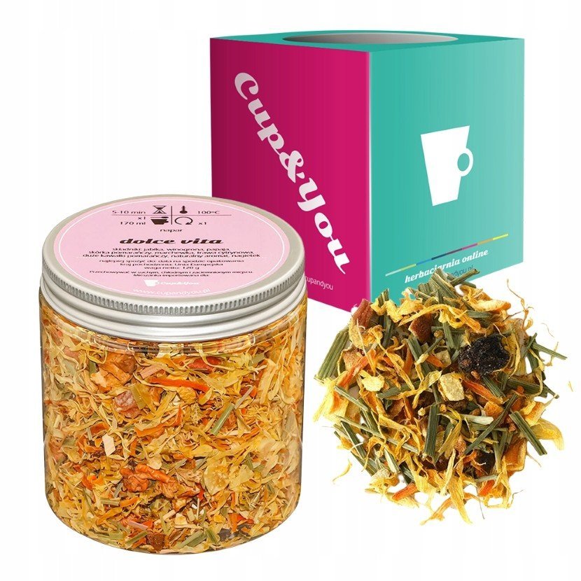 Herbata owocowa DOLCE VITA jabłka winogrona papaja 120g orzeźwiająca - herbata sypana liściasta napar z suszu PREMIUM na prezent upominek podarunek ..