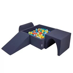 KiddyMoon Piankowy plac zabaw PPZP-KW30D-124 z piłeczkami granatowy: jasny zielony-pomarańcz-turkus-niebieski-babyblue-żółty basen 200/klin L/górka/.. - Suche baseny - miniaturka - grafika 1
