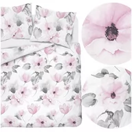 Pościel - Komplet pościeli bawełna o satynowym splocie, 220x200, biała w kwiaty 4451B - miniaturka - grafika 1