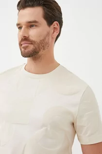 Koszulki męskie - BOSS t-shirt bawełniany kolor beżowy wzorzysty - Boss - grafika 1