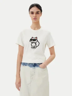 KARL LAGERFELD T-Shirt A1W17128 Écru Regular Fit - Koszulki i topy damskie - miniaturka - grafika 1