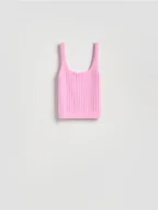 Swetry damskie - Reserved - Dzianinowy top - różowy - miniaturka - grafika 1