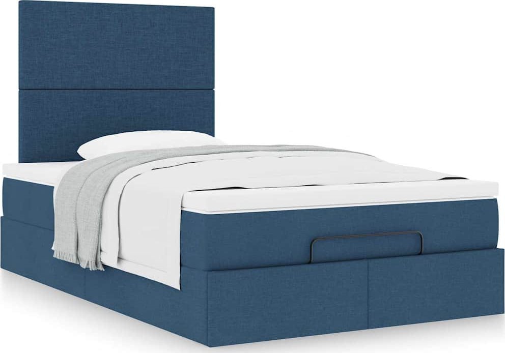 Rama łóżka otomana z materacem, niebieska, 120x200 cm, tkanina