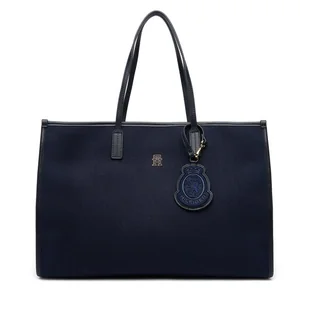 Torebka Tommy Hilfiger Th City Large Tote Melton AW0AW18215 Granatowy - Torebki damskie - miniaturka - grafika 1