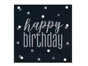 Unique Serwetki "Happy Birthday Glitz Grochy" czarne UNIQUE 33 cm 16 szt U83582 - Dekoracje i nakrycia stołu na imprezę - miniaturka - grafika 1