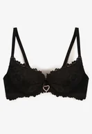Biustonosze - Czarny Biustonosz Ozdobiony Koronką i Cyrkoniowym Sercem Fannel - miniaturka - grafika 1