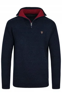 MODNY SWETER MĘSKI GOLF PÓŁZAMEK GRANATOWY - M - Swetry męskie - miniaturka - grafika 1