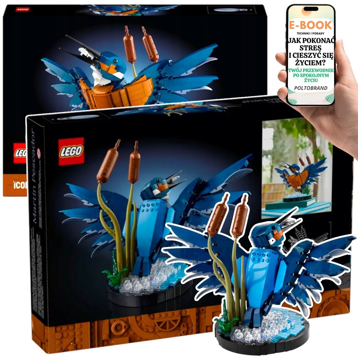 LEGO ICONS Zimorodek – kreatywny zestaw konstrukcyjny dla dorosłych • szczegółowy ptak z trzcinami Lego Dla Wnuczka Wnuczki Syna Córki + EBOOK-1