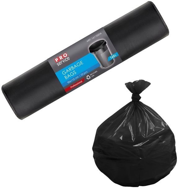PRO Service Worki Na Śmieci Mocne Czarne Uniwersalne LDPE 160L 10 Sztuk