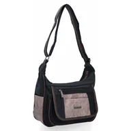 Torebki damskie - Dwukomorowa Torebka Listonoszka firmy Hernan 8969-1 Czarna/Ziemista - miniaturka - grafika 1