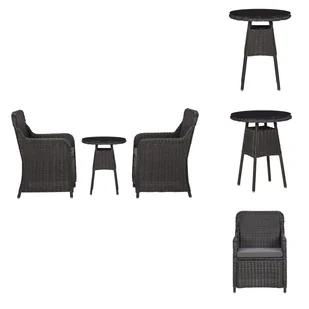 vidaXL 3-częściowy zestaw ogrodowy bistro z poduszkami z czarnego rattanu - krzesła ogrodowe - Fotele i krzesła ogrodowe - miniaturka - grafika 1