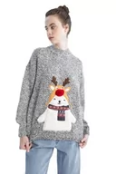 Swetry damskie - DeFacto Sweter normalny krój dla kobiet – sweter z golfem na topy damski (szary melanż, L), szary melanż, L - miniaturka - grafika 1