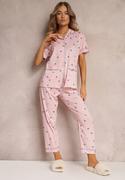 Piżamy damskie - Różowy 2-częściowy Komplet Piżamowy z Koszulą na Guziki i Spodniami z Gumką w Talii Peneleta - miniaturka - grafika 1