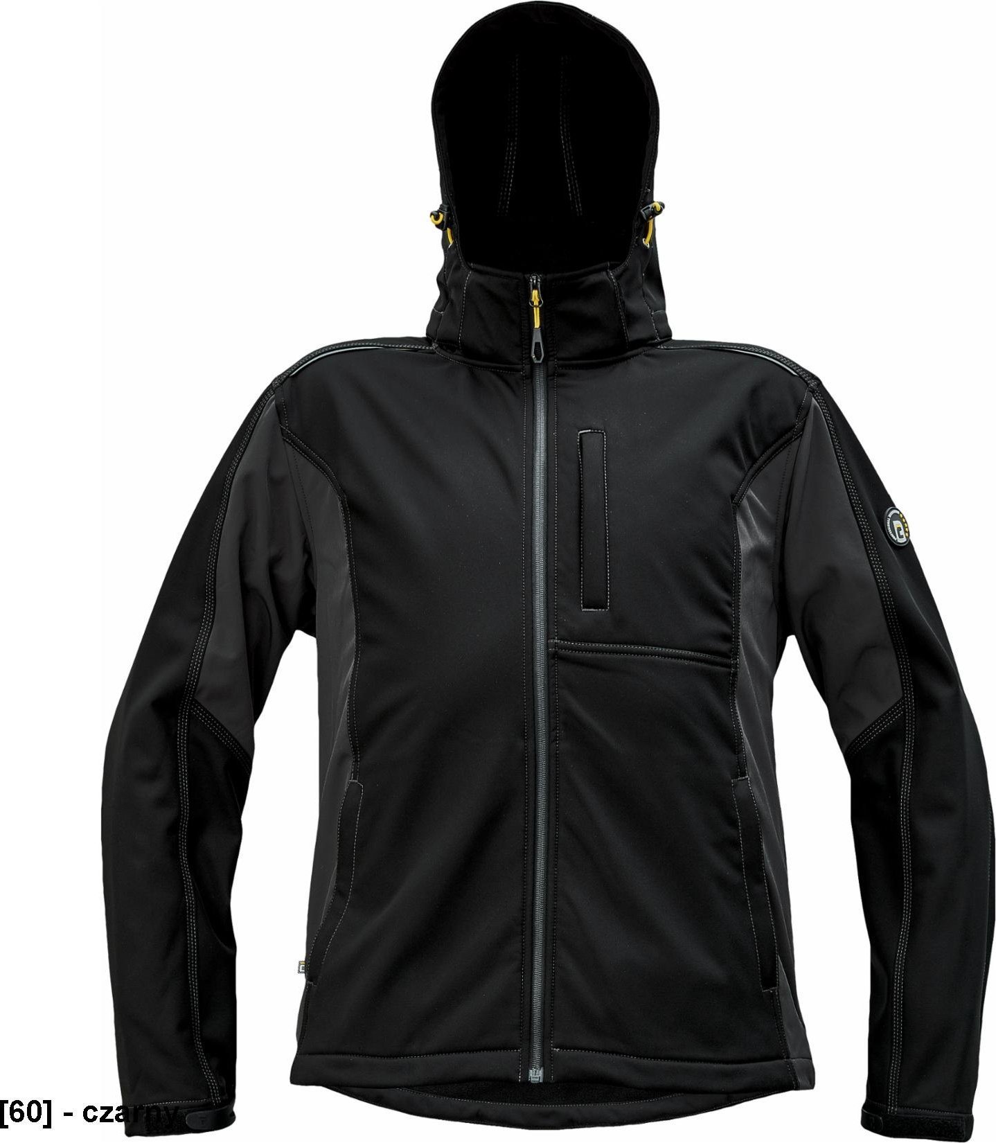 CERVA DAYBORO softshell - męska kurtka softshellowa, odpinany kaptur, odblaskowe elementy, 100% poliester - czarny XL