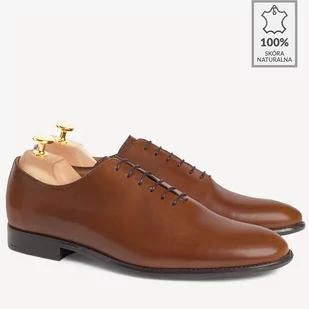 Skórzane buty wizytowe lotniki Thiago brązowe - BRILU - Półbuty męskie - miniaturka - grafika 1