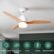 Wentylatory sufitowe - SONNI wentylator sufitowy z oświetleniem Led i wyłącznikiem czasowym pilot 119 cm biały drewno 3 łopatki - miniaturka - grafika 1