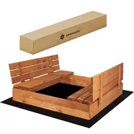 Place zabaw - Piaskownica zamykana dla dzieci 180x180 cm impregnowana z ławkami i agrowłókniną - miniaturka - grafika 1