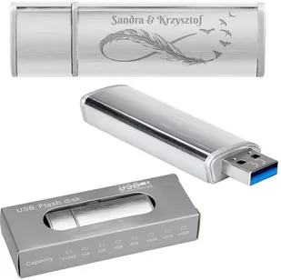 Pendrive srebrno-srebrny 64 GB Pamięć USB prezent z Grawerem - Pendrive - miniaturka - grafika 1