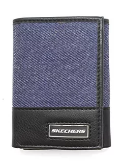 Portfele - Skechers Męski wegański skórzany portfel RFID potrójnie składany niebieski naszywka jeden rozmiar - grafika 1