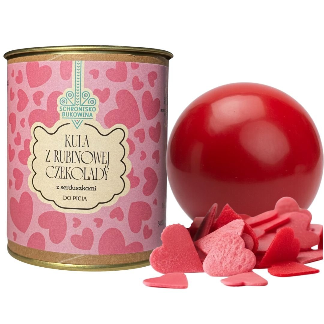 Kula rubinowej czekolady z serduszkami - Schronisko Bukowina, luksusowy deser 45g idealny prezent na Walentynki
