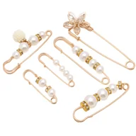 Broszki - Broszki Złote Białe Zestaw 6 Sztuk z Perłami Agrafka Lekkie i Efektowne - miniaturka - grafika 1