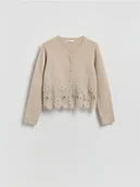 Swetry damskie - Reserved - Kardigan z koronkowym wykończeniem - beżowy - miniaturka - grafika 1