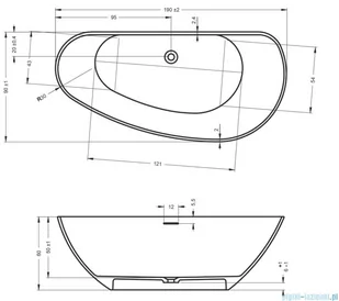 Riho LIMITED Granada wanna lewa wolnostojąca BIAŁY MAT 170x80cm B120001105 - Wanny z hydromasażem - miniaturka - grafika 2