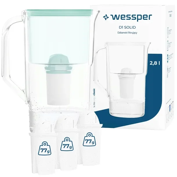 Dzbanek filtrujący Wessper D1 SOLID 2,8l miętowy + 4x filtr do wody