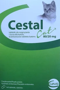 CESTAL Cat 80/20mg - tabletki do rozgryzania i żucia dla kotów na odrobaczanie 8szt. (kartonik) - Artykuły przeciw pasożytom - miniaturka - grafika 1