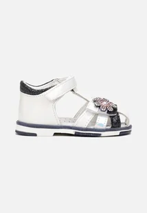 Biało-Granatowe Sandały z Rzepem i Ozdobnym Kwiatkiem ze Skórzaną Wkładką Marara - Moda i Uroda OUTLET - miniaturka - grafika 1
