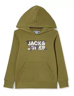 Bluzy dla chłopców - JACK&JONES JUNIOR Chłopięca bluza z kapturem Jcodust Sweat Hood Sn Jnr, Olive Branch, 164 - miniaturka - grafika 1