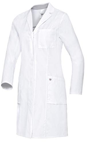 BP 1754-130-21 Damski płaszcz lekarski, długi rękaw, system podnoszenia ramion, 205 g/m², czysta bawełna, biały, rozmiar 24N