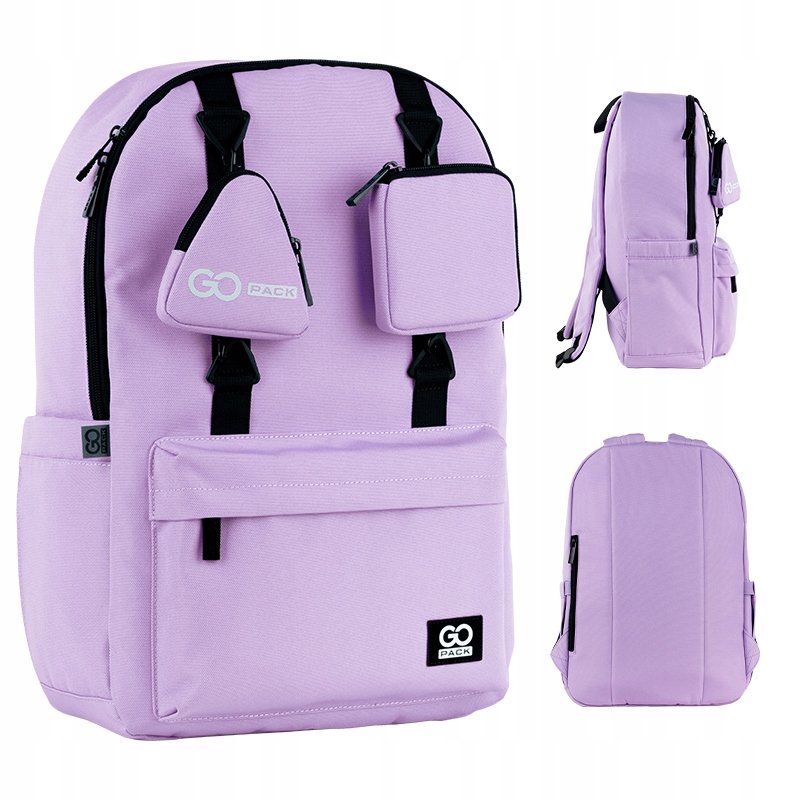 Plecak Szkolny Młodzieżowy Fioletowy Zawieszki Portfel GoPack
