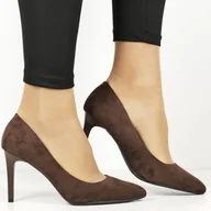 Czółenka - DAMSKIE CZÓŁENKA SZPILKI SERGIO LEONE 1339 CHOCOLATE BRĄZOWE ZAMSZOWE - miniaturka - grafika 1