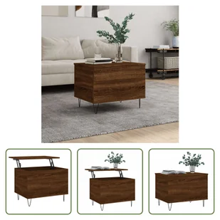 The Living Store stolik kawowy brązowy dąb 60x44,5x45 cm materiał drewnopochodny - Ławy i stoliki kawowe The Living Store stolik kawowy brązowy dąb 60x44,5x45 cm materiał drewnopochodny - Ławy i stoliki kawowe - miniaturka - grafika 1