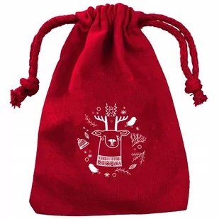 Woreczek bawełniany świąteczny 15x20cm CZERWONY RENIFER 220g - Ozdoby bożonarodzeniowe - miniaturka - grafika 1