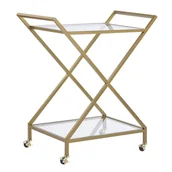 Wózki na żywność - Metalowy Wózek Kuchenny 2-poziomowy Ze Szklanym Blatem Złoty Ivera - miniaturka - grafika 1