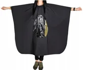 Peleryny fryzjerskie - Peleryna fryzjerska fartuch do strzyżenia barberska do salonu fryzjerskiego czarna - miniaturka - grafika 1