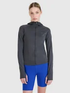 Bluzy damskie - Damska bluza do biegania z kapturem 4F 4FWSS25TFSWF474 - szara - miniaturka - grafika 1