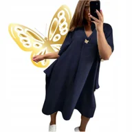 Sukienki - elegancka granat sukienka z motylem złotym luźna wygodna piękna 54 56 7xl - miniaturka - grafika 1