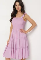 Sukienki - Fioletowa Rozkloszowana Sukienka z Wiskozą na Wiązanych Ramiączkach Aralisse - miniaturka - grafika 1