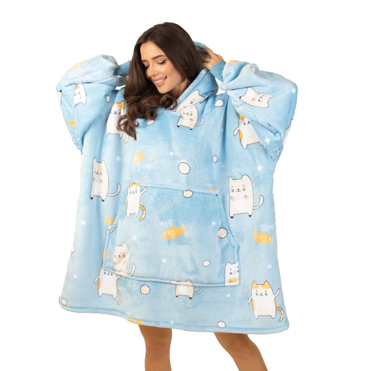 KOCOBLUZA KOC BLUZA CIEPŁA 2w1 GRUBA XXL FUTRZAK POLAR z kapturem OVERSIZE