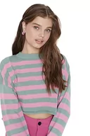 Bluzy damskie - Trendyol Damska bluza z okrągłym dekoltem w bloki kolorów, ZIELONY, M - miniaturka - grafika 1