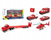Samochody i pojazdy dla dzieci - STRAŻ POŻARNA LAWETA ZESTAW SAMOCHODÓW AUTA 5SZT - miniaturka - grafika 1