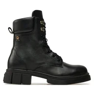 Botki damskie - Trapery Tommy Hilfiger Lace-Up Biker Leather FW0FW08167 Czarny - miniaturka - grafika 1