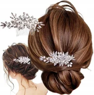 Ozdoby do włosów - Grzebyk, Ozdoba do włosów na ślub, Kwiaty, Srebrny - miniaturka - grafika 1
