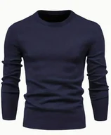 Swetry męskie - HIT KLASYCZNY ELEGANCKI SWETEREK OKRĄGŁY MĘSKI NIEBIESKI SWETER MODNY S - miniaturka - grafika 1