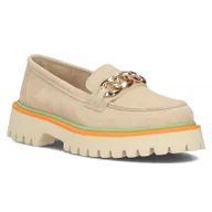 Półbuty damskie - Półbuty damskie skórzane zamszowe Filippo 4589 beż -36 - miniaturka - grafika 1